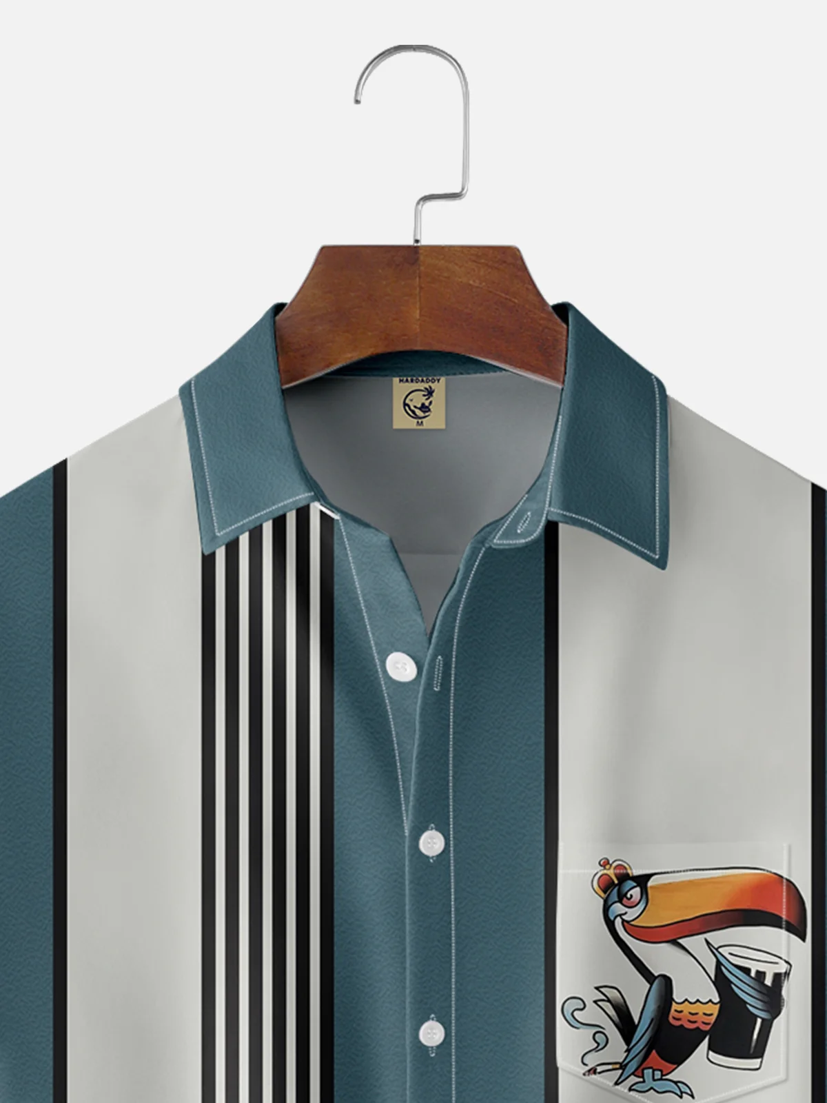 Moisture-wicking Art Painting Toucan Chest Pocket Bowling Shirt