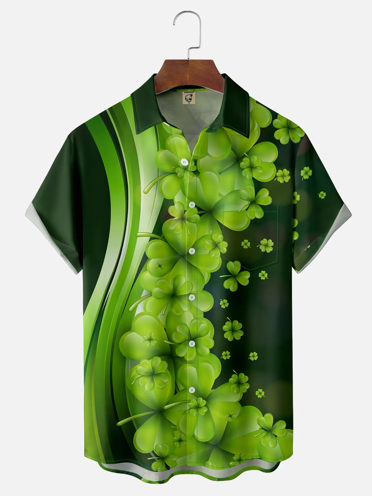 Moisture-wicking St. Patrick's Day Four Leaf Clover Chest Pocket Casual Shirt