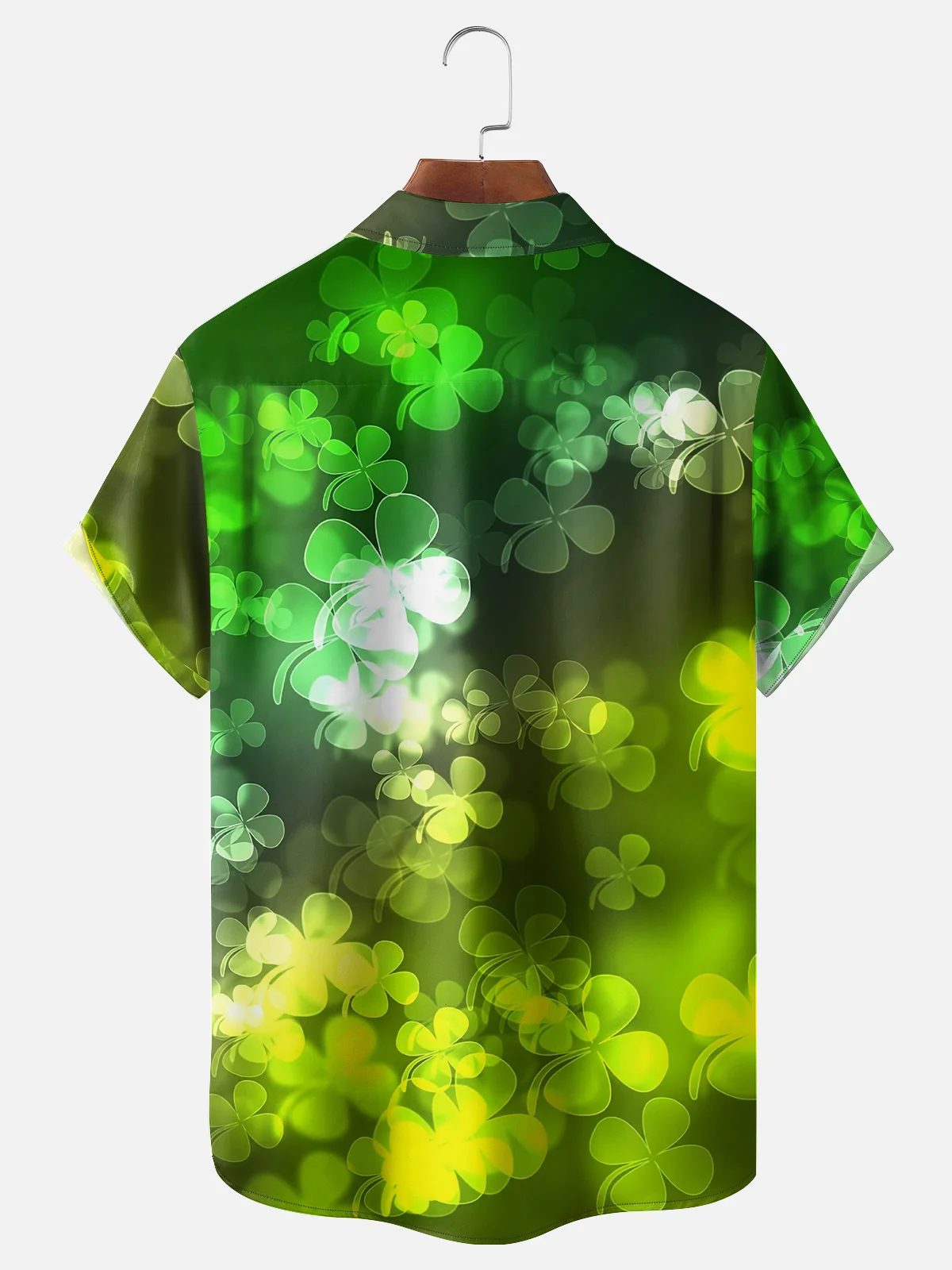 Moisture-wicking St. Patrick's Day Four Leaf Clover Gradient Color Chest Pocket Casual Shirt