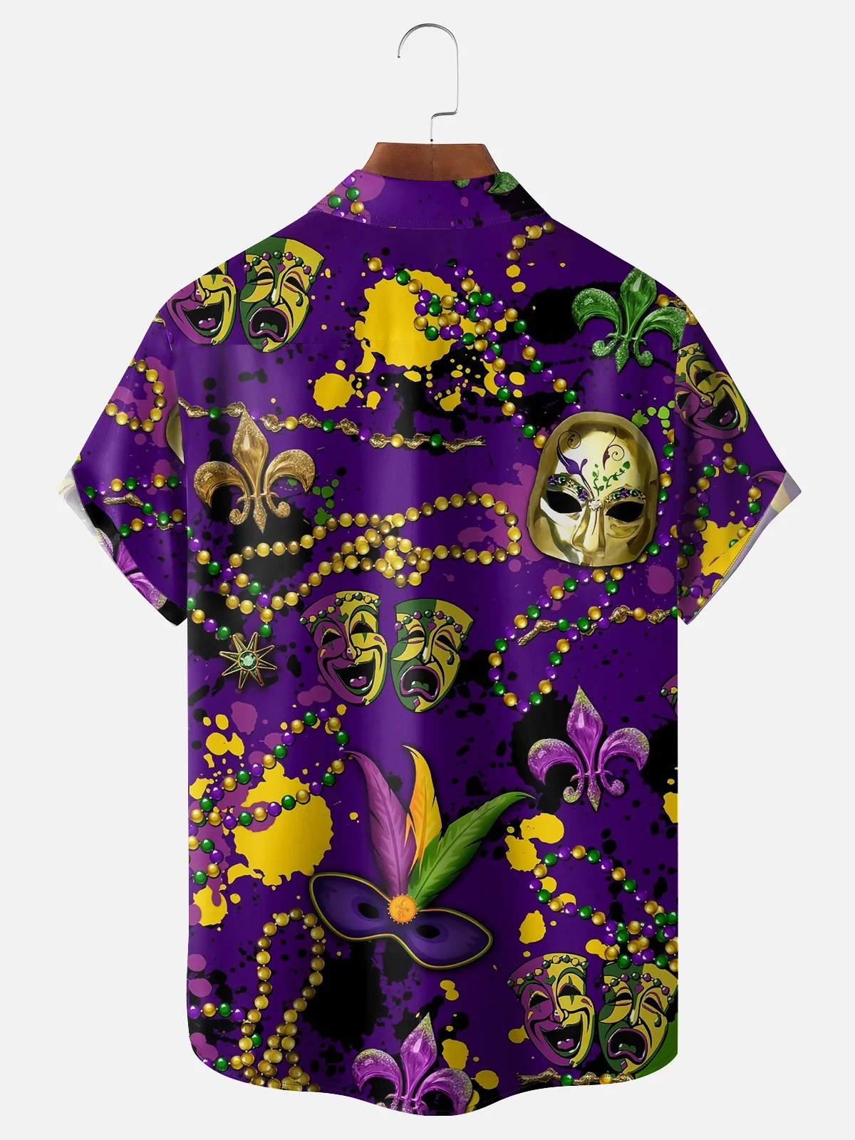 Moisture-wicking Mardi Gras Mask Bead Chest Pocket Casual Shirt