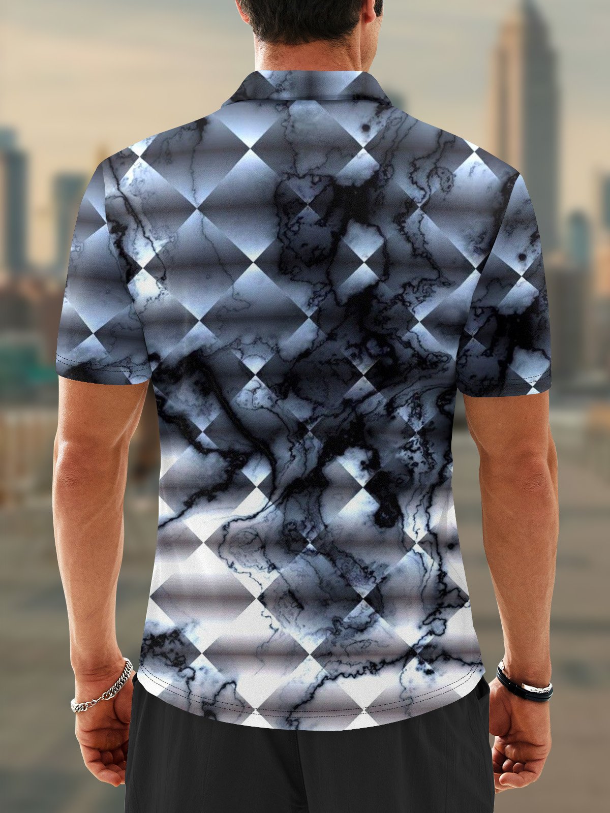 Moisture Wicking Artistic Abstract Ink Pattern Gradient Color Golf Polo