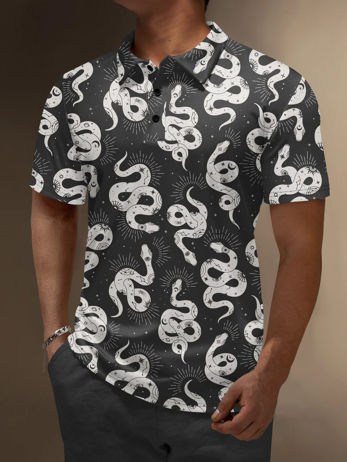 Moisture Wicking Artistic Snake Golf Polo