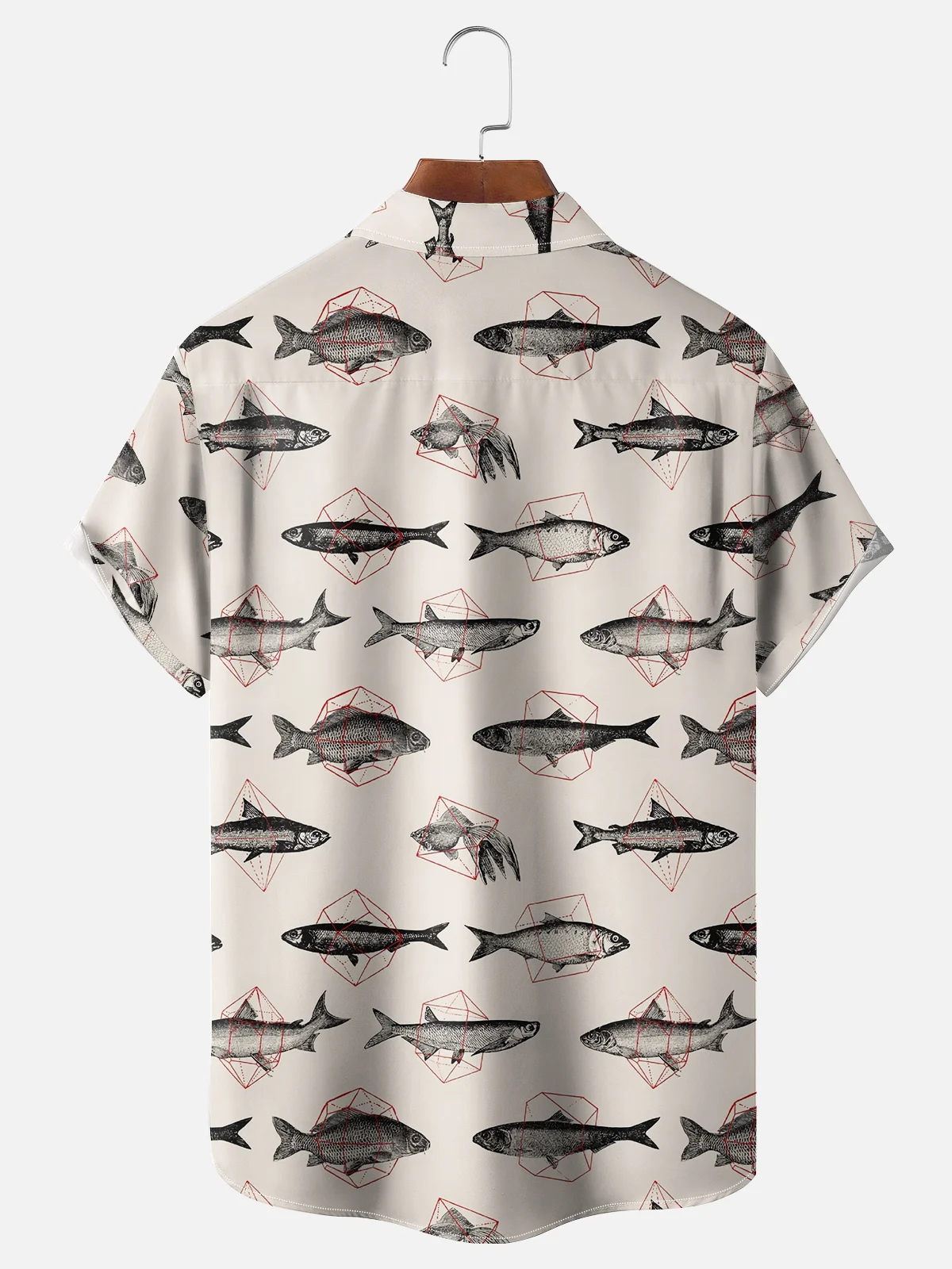 Moisture-wicking Fish Geometric Ocean Chest Pocket Casual Shirt