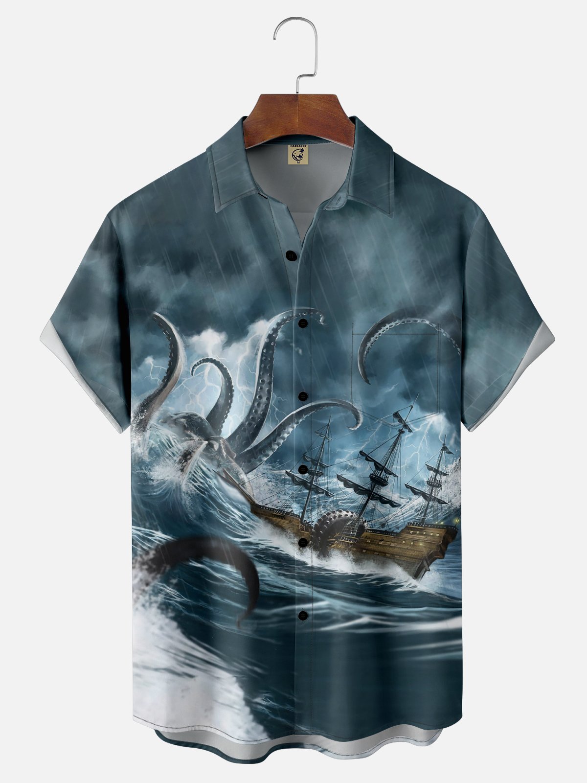 Moisture-wicking Octopus Sailing Ocean Chest Pocket Casual Shirt