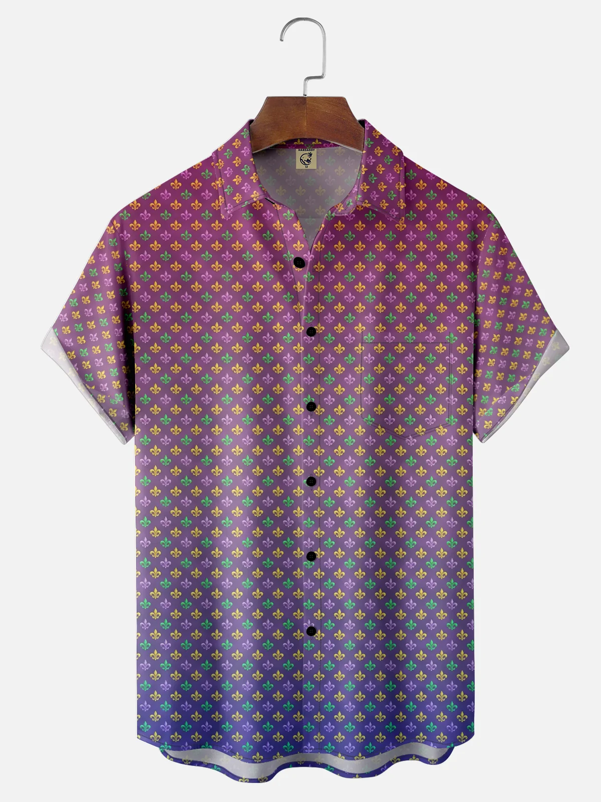 Moisture-wicking Mardi Gras Royal Symbols Gradient Chest Pocket Casual Shirt