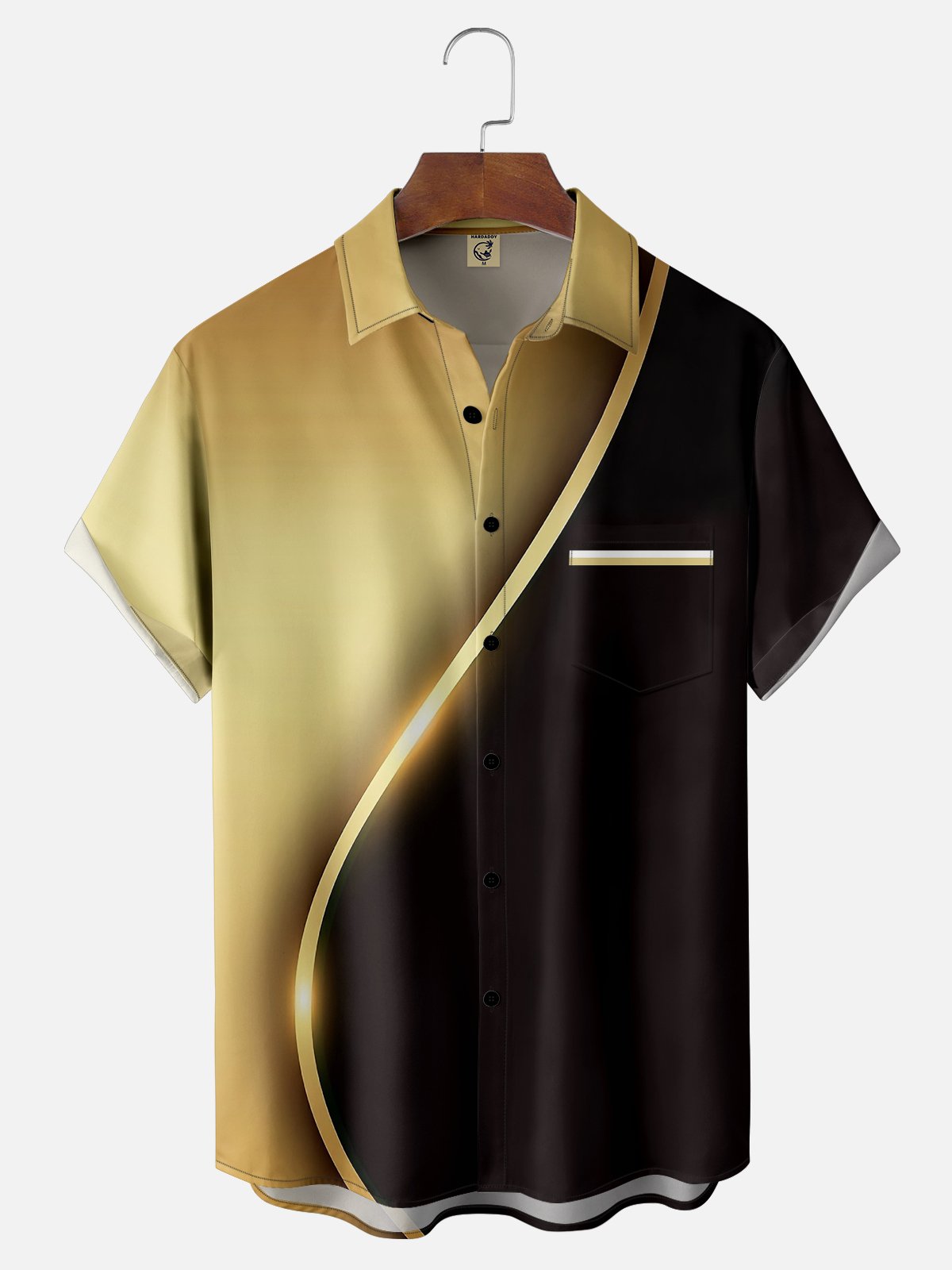 Moisture-wicking Classic Two-tone Art Black And Gold Chest Pocket Casual Shirt