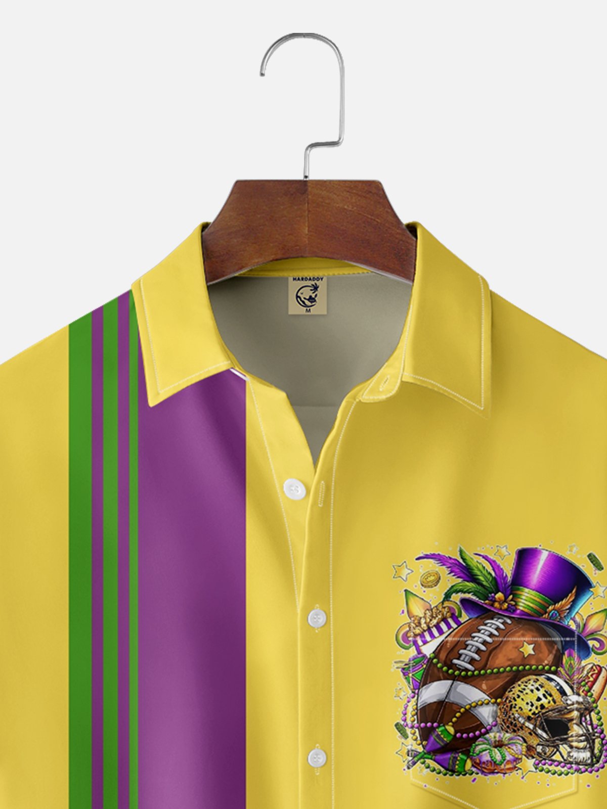 Moisture-wicking Mardi Gras Football Chest Pocket Bowling Shirt