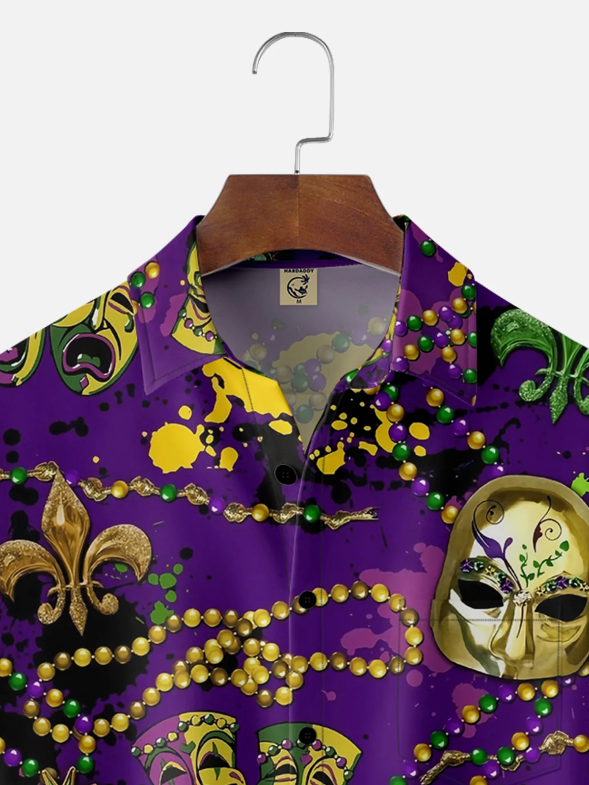 Moisture-wicking Mardi Gras Mask Bead Chest Pocket Casual Shirt