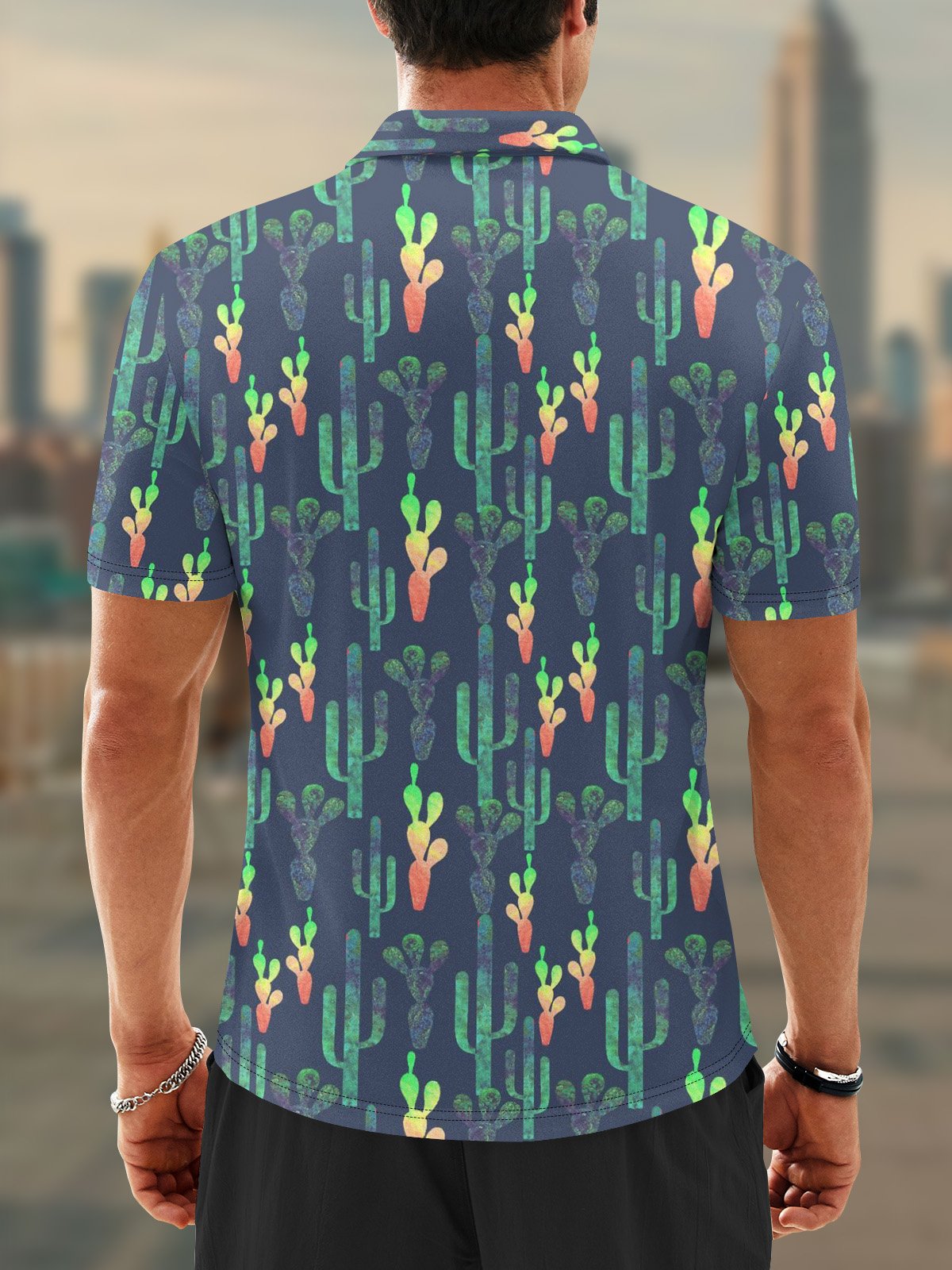 Moisture Wicking Cactus Gradient Pattern Golf Polo