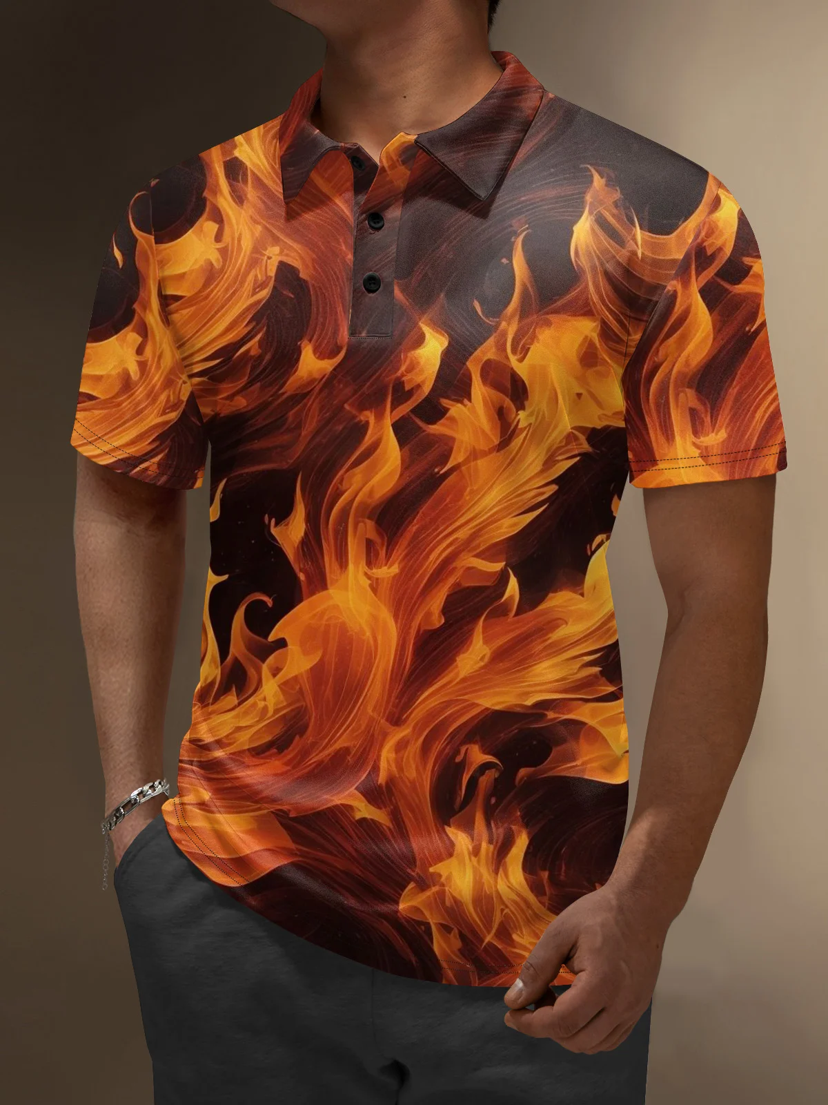 Moisture Wicking Artistic Abstract Flame Golf Polo