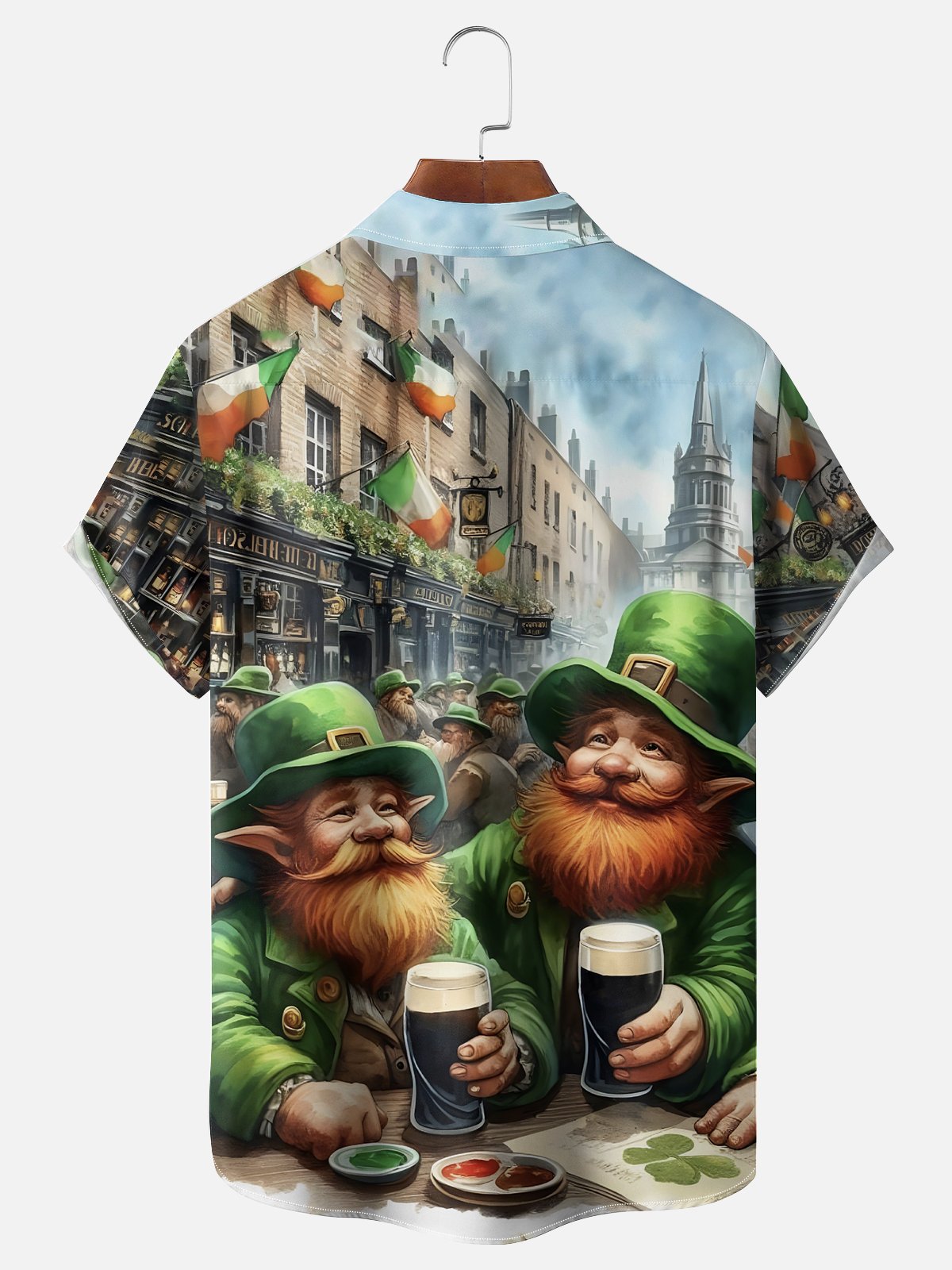 Moisture-wicking St. Patrick's Day Gnome Beer Chest Pocket Casual Shirt