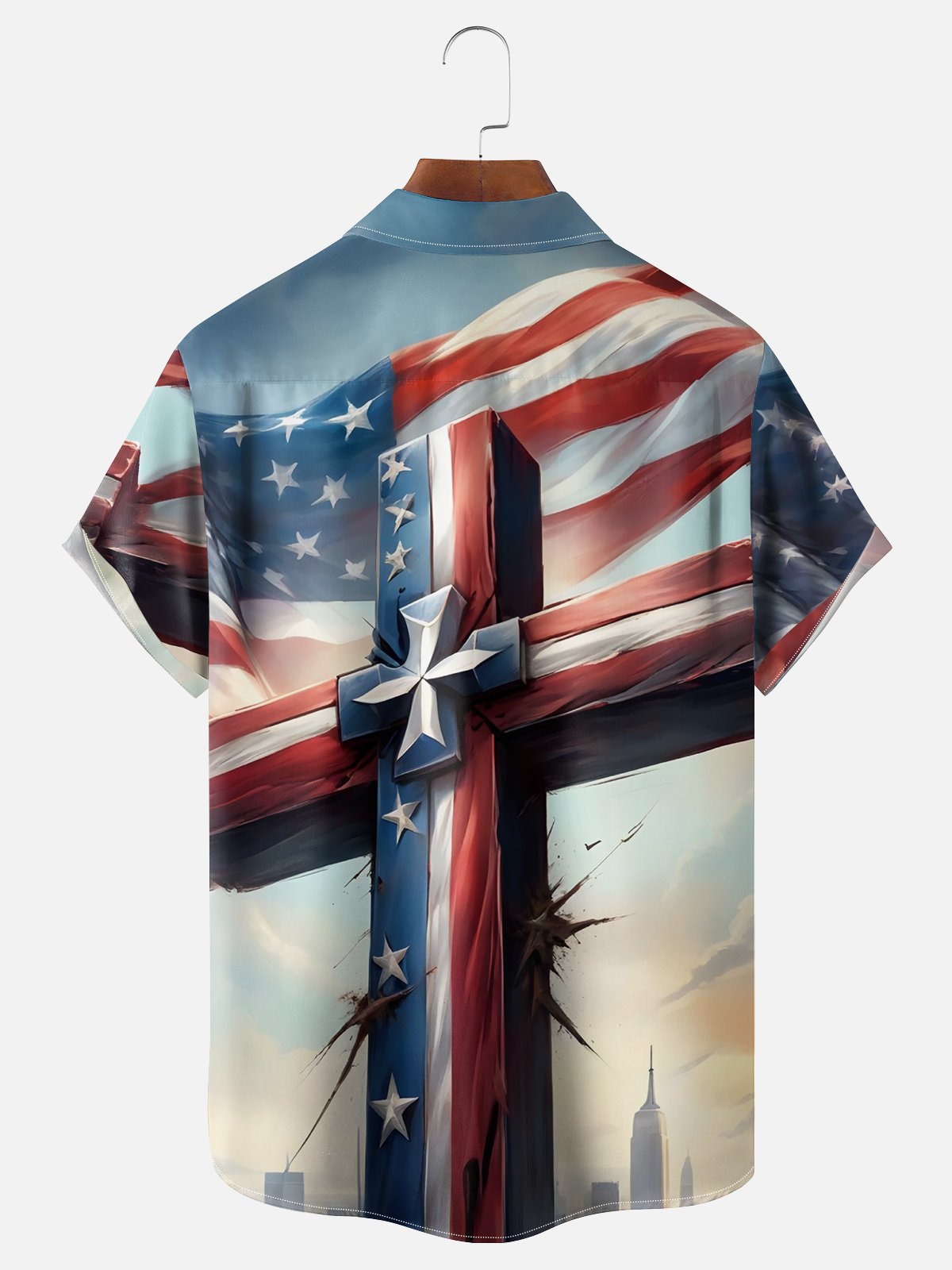 Moisture-wicking God Bless America Cross Chest Pocket Casual Shirt