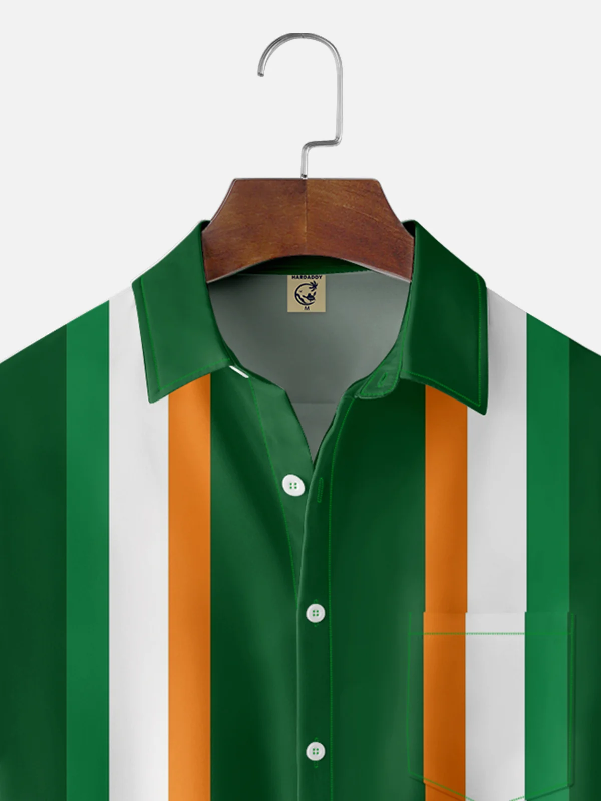 Moisture-wicking St. Patrick's Day Irish Stripe Chest Pocket Bowling Shirt