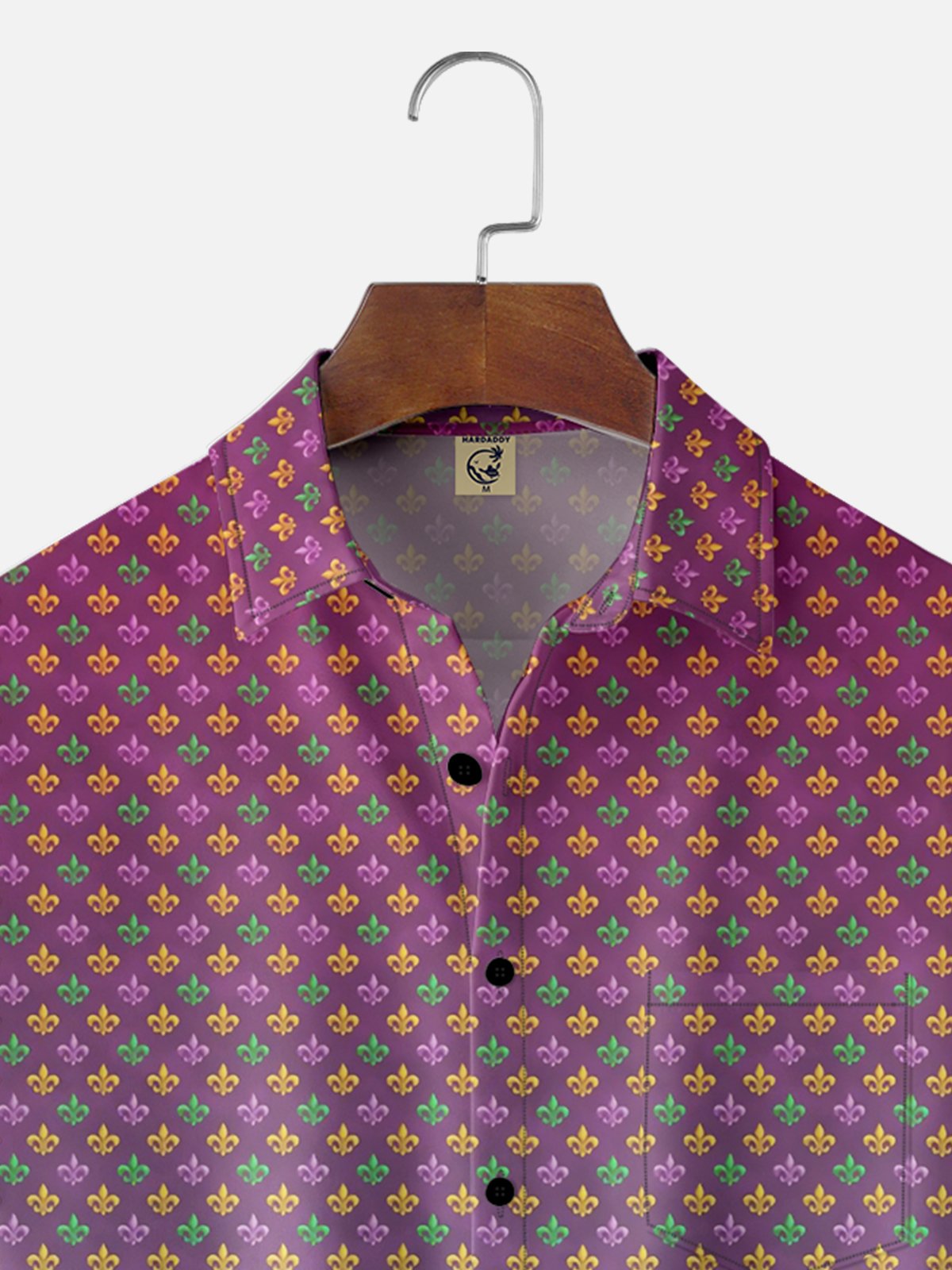 Moisture-wicking Mardi Gras Royal Symbols Gradient Chest Pocket Casual Shirt