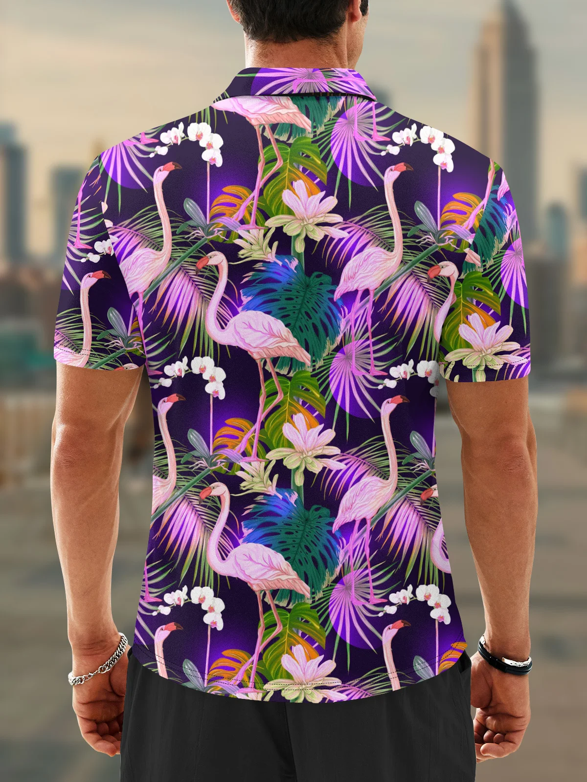 Moisture Wicking Flamingo Laser Flower Coconut Tree Golf Polo