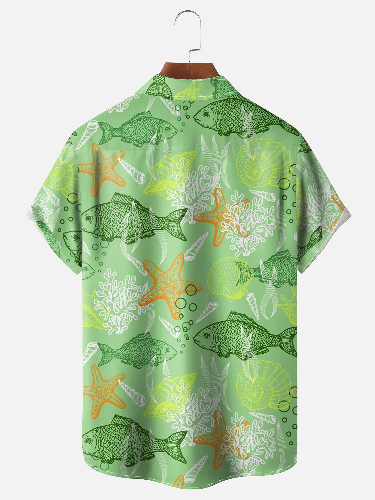 Moisture-wicking Ocean Fish Shell Starfish Chest Pocket Hawaiian Shirt