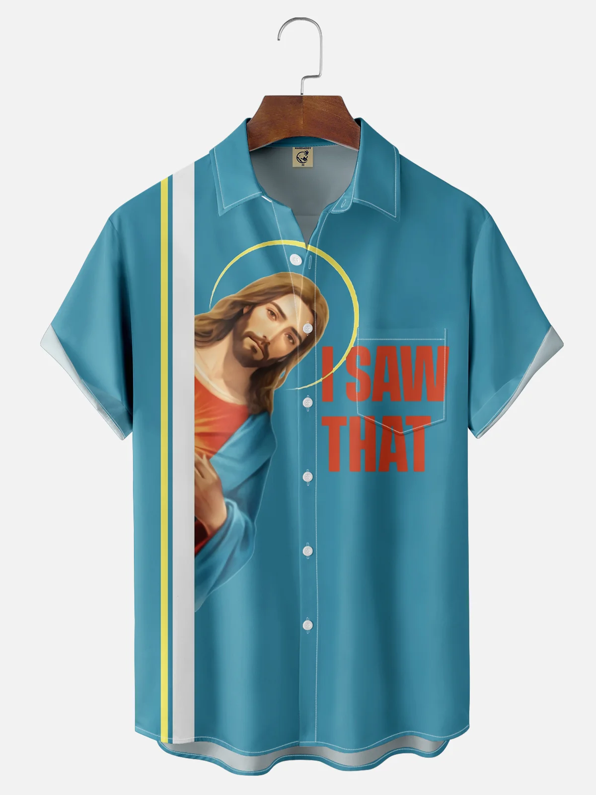Moisture Wicking Stripes God Jesus Chest Pocket Hawaiian Shirt
