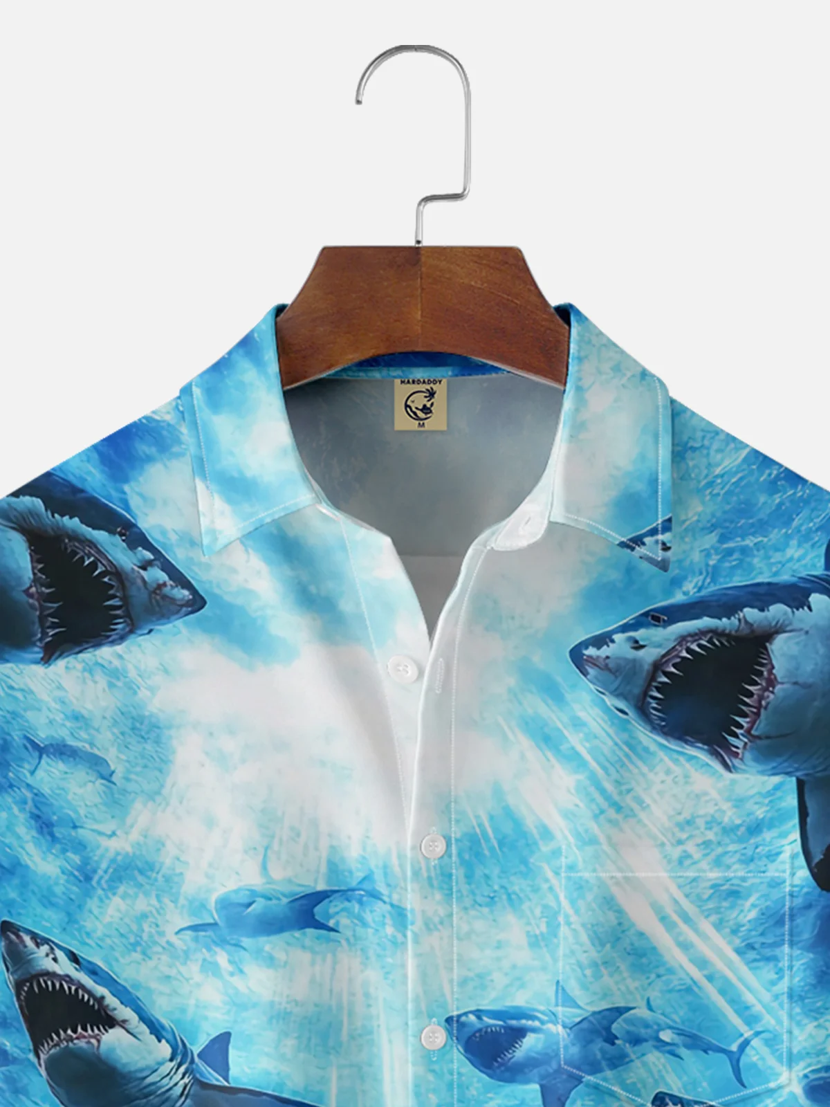 Moisture-wicking Marine Shark Chest Pocket Hawaiian Shirt