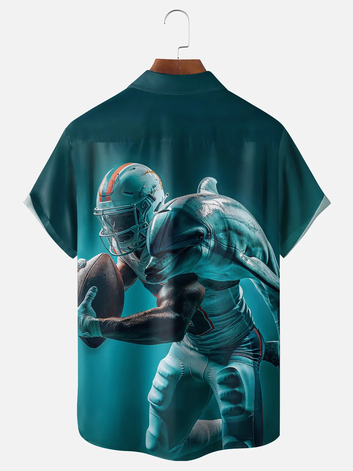 Moisture-wicking American Football Miami Art Dolphins Chest Pocket Casual Shirt