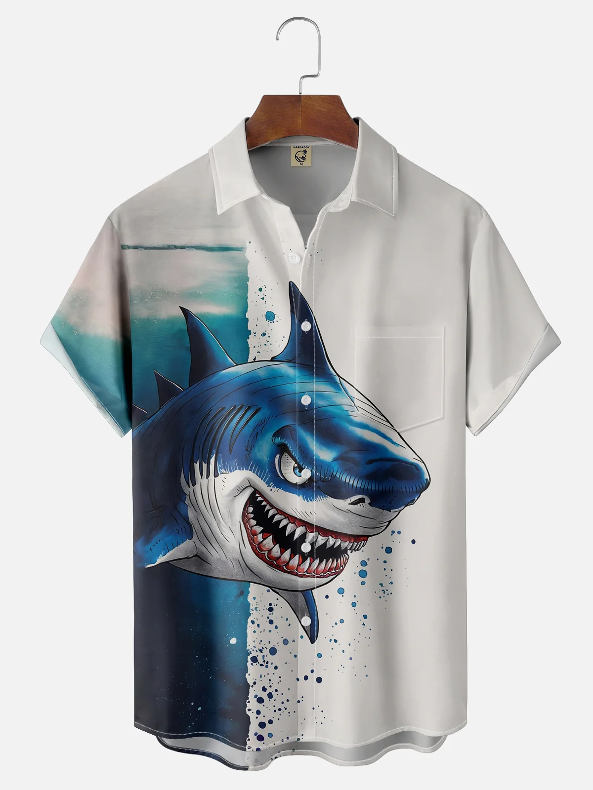 Moisture-wicking Marine Shark Chest Pocket Hawaiian Shirt