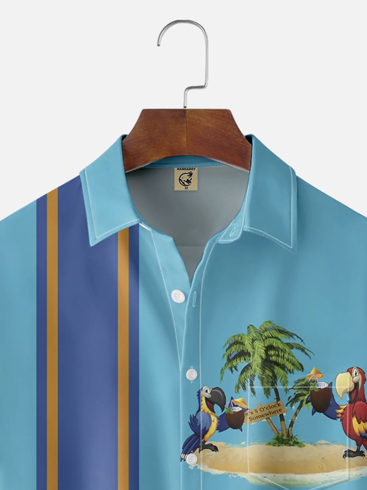 Moisture-wicking 5 O'Clock Parrot Coconut Juice Chest Pocket Bowling Shirt