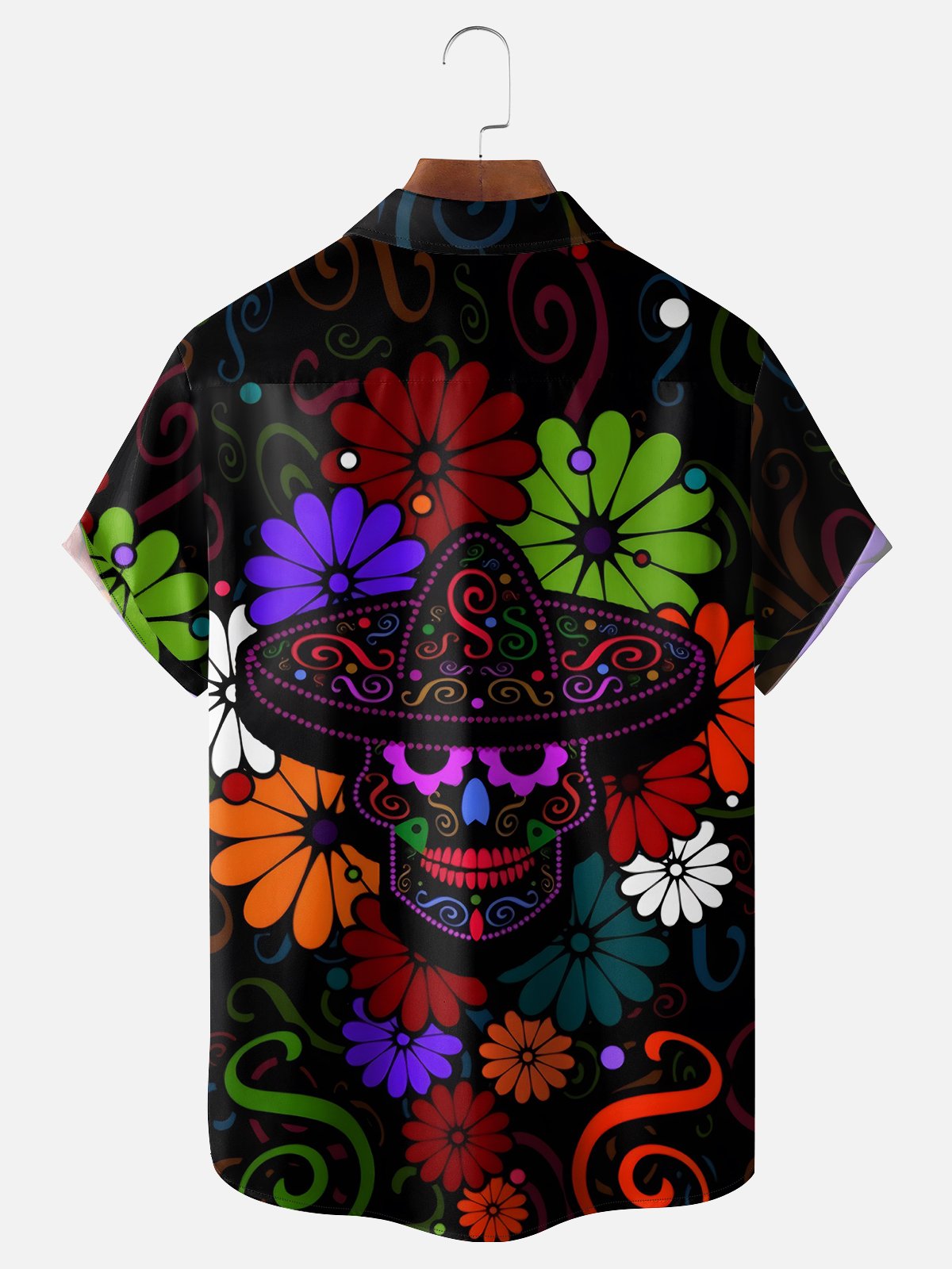 Moisture-wicking Cinco de Mayo Day of the Death Skeleton Floral Chest Pocket Casual Shirt