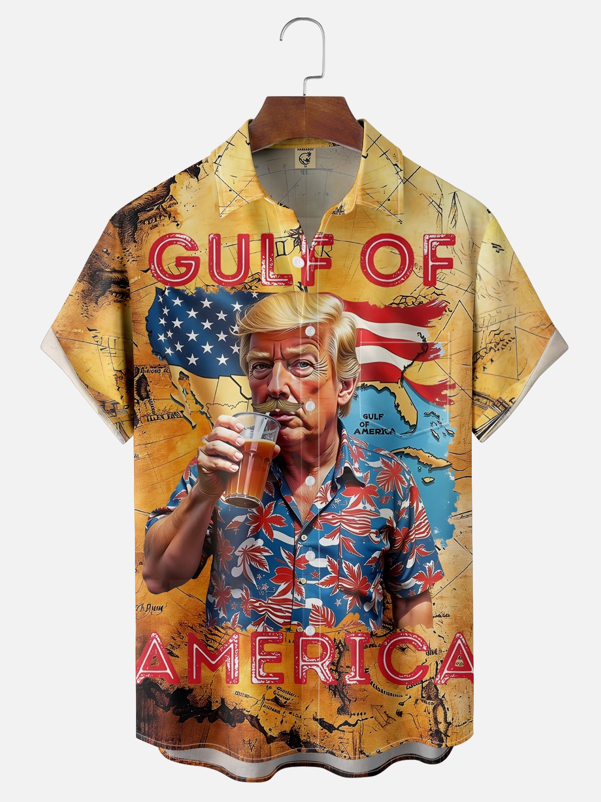 Moisture Wicking Gulf Of American Trump Chest Pocket Hawaiian Shirt