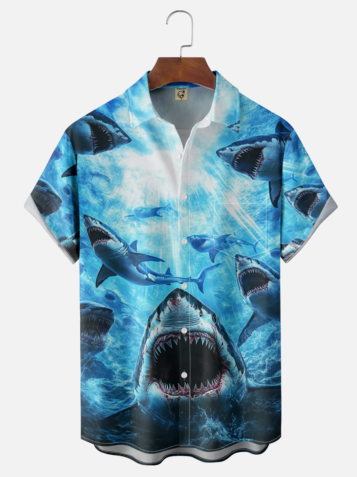 Moisture-wicking Marine Shark Chest Pocket Hawaiian Shirt