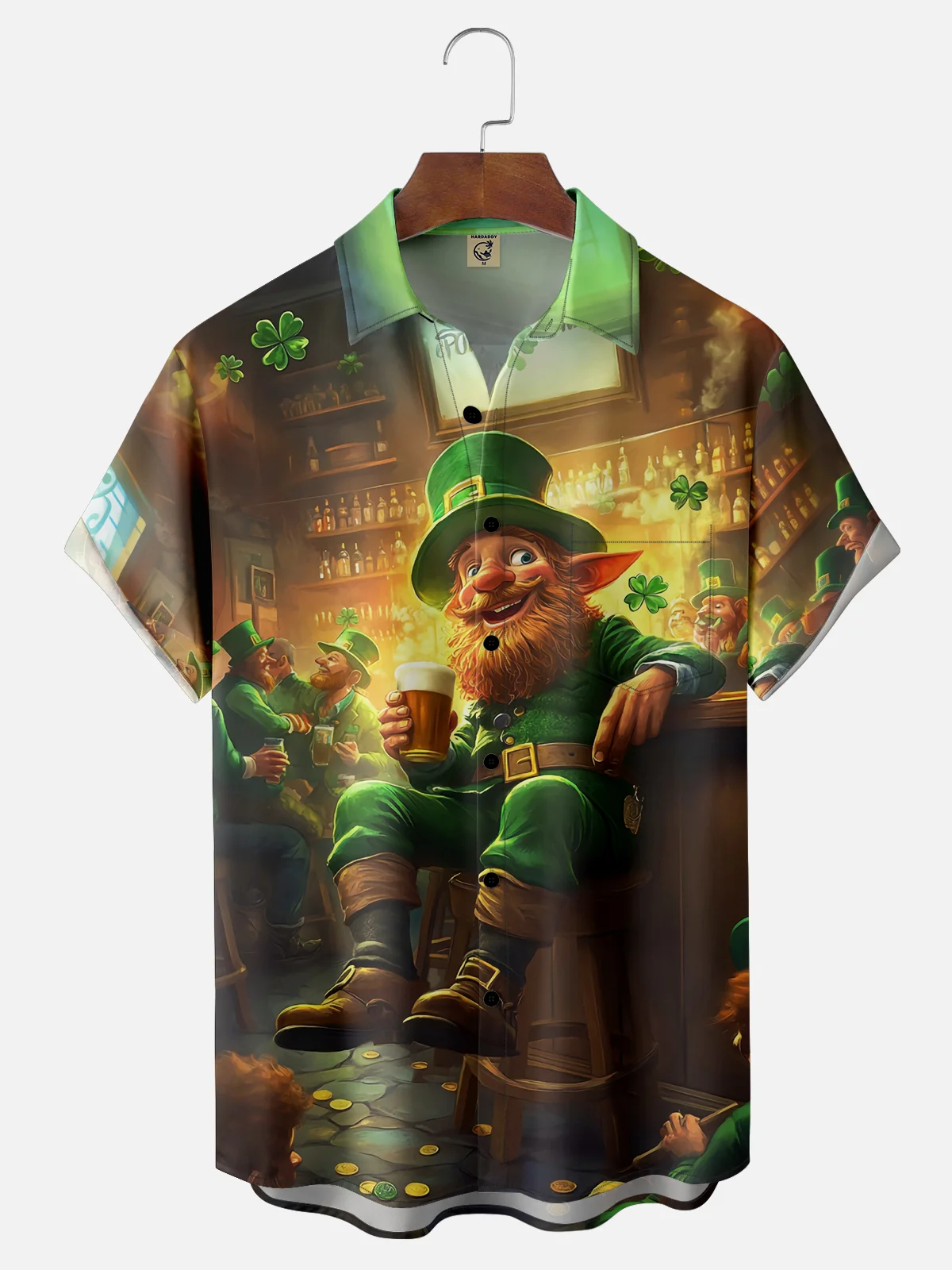 Moisture-wicking St. Patrick's Day Gnome Clover Beer Chest Pocket Casual Shirt