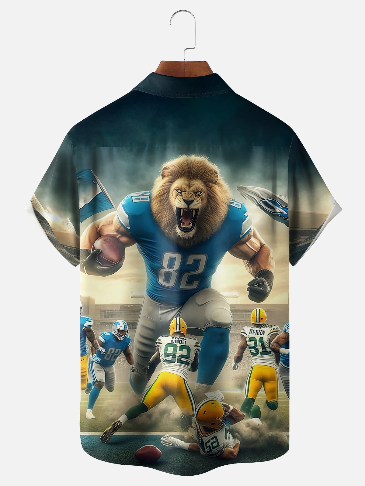 Moisture-wicking American Football Detroit Art Lions Chest Pocket Casual Shirt