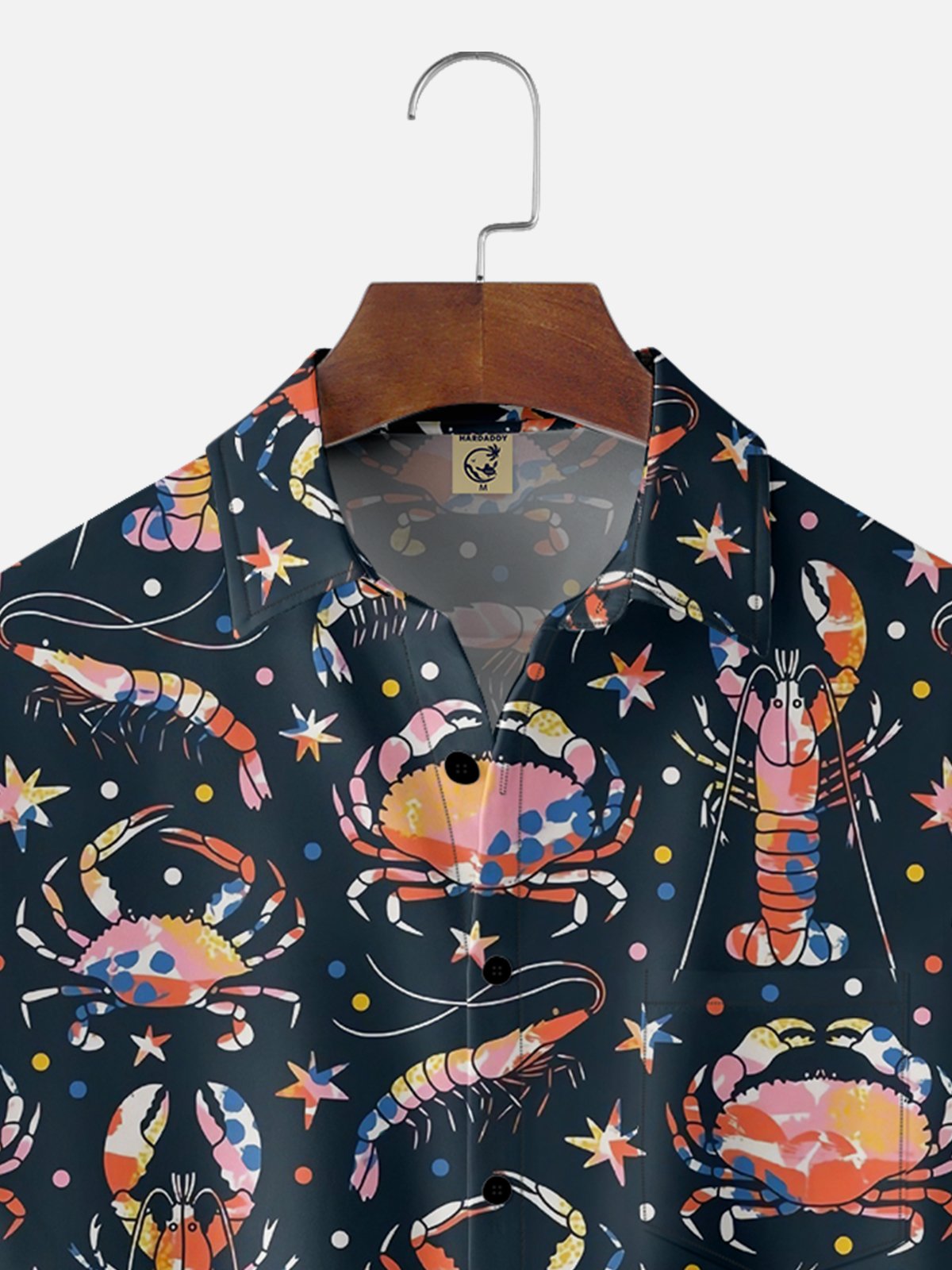 Moisture-wicking Lobster Crab Stars Marine Life Chest Pocket Hawaiian Shirt