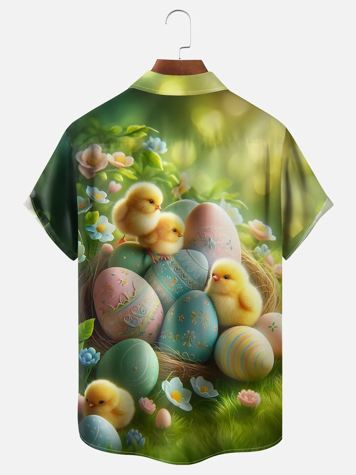 Moisture-wicking Easter Bunny Rabbit Eggs Chest Pocket Casual Shirt