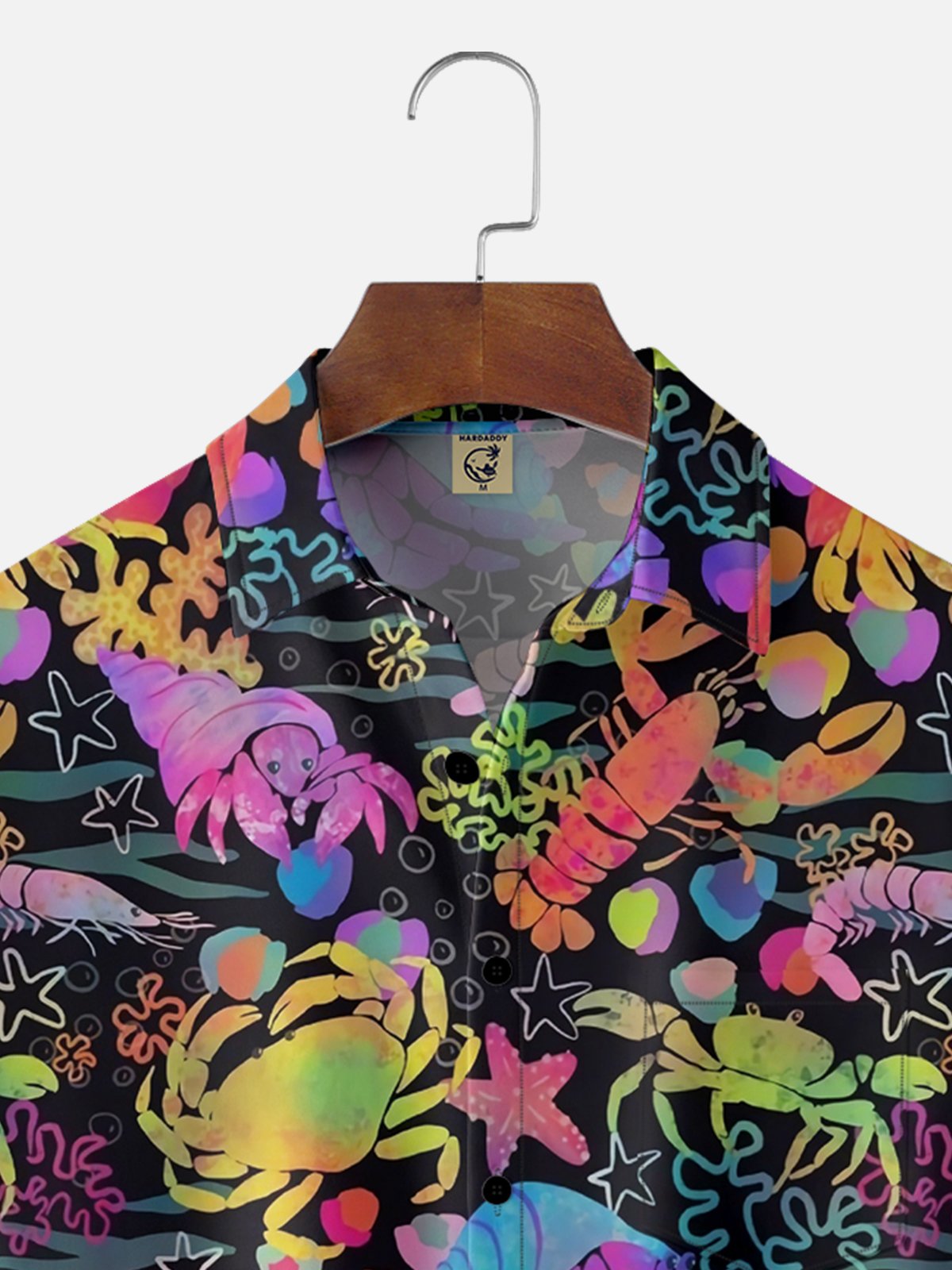 Moisture-wicking Lobster Crab Shell Gradient Pattern Chest Pocket Hawaiian Shirt