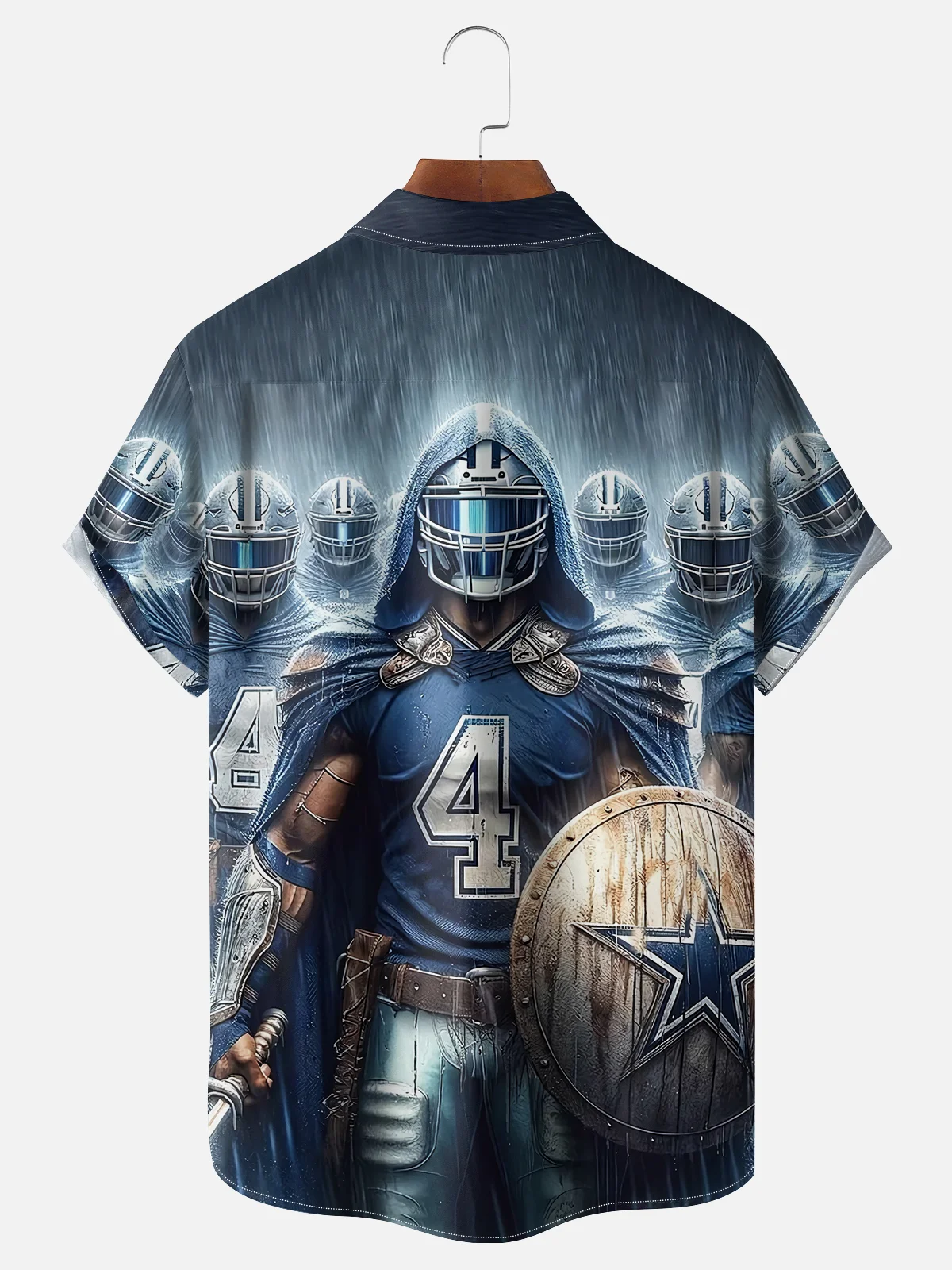 Moisture-wicking American Football Dallas Pentagram Denim Blue Chest Pocket Casual Shirt