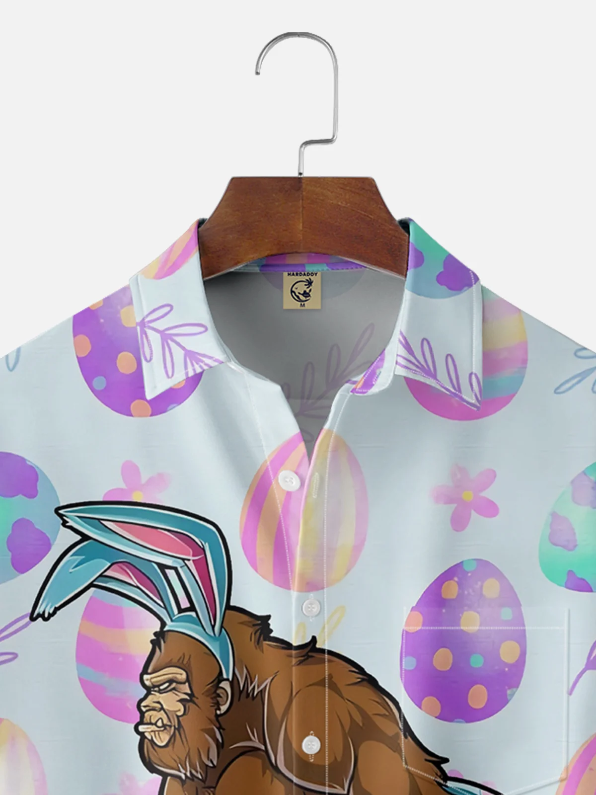 Moisture-wicking Easter Bigfoot Bunny Eggs Chest Pocket Casual Shirt