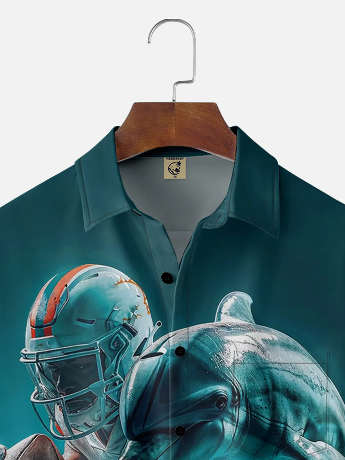 Moisture-wicking American Football Miami Art Dolphins Chest Pocket Casual Shirt