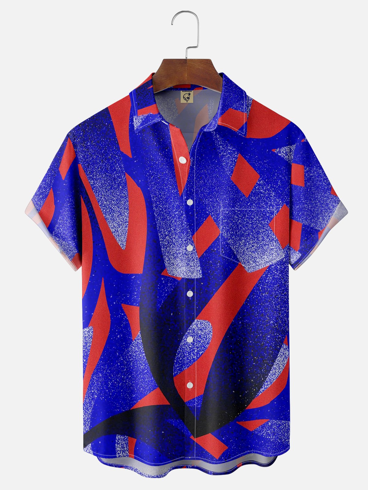 Moisture Wicking Geometric Irregular Lines Chest Pocket Hawaiian Shirt