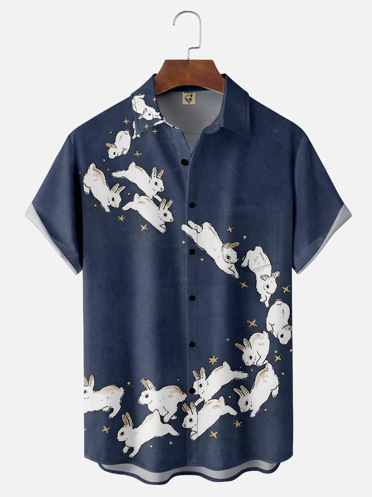 Moisture-wicking Happy Easter Bunny Art Chest Pocket Casual Shirt