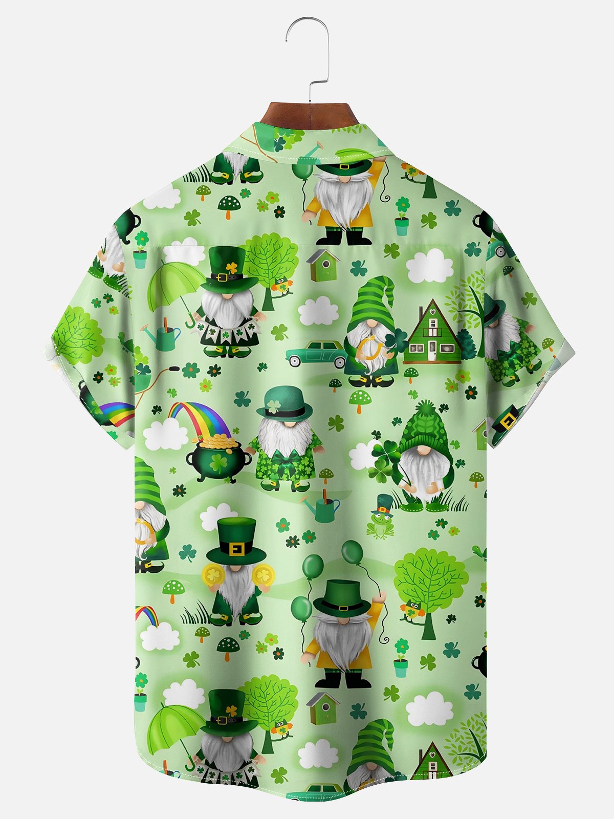 Moisture-wicking St Patricks Day Gnomes Gold Coin Clover Chest Pocket Casual Shirt