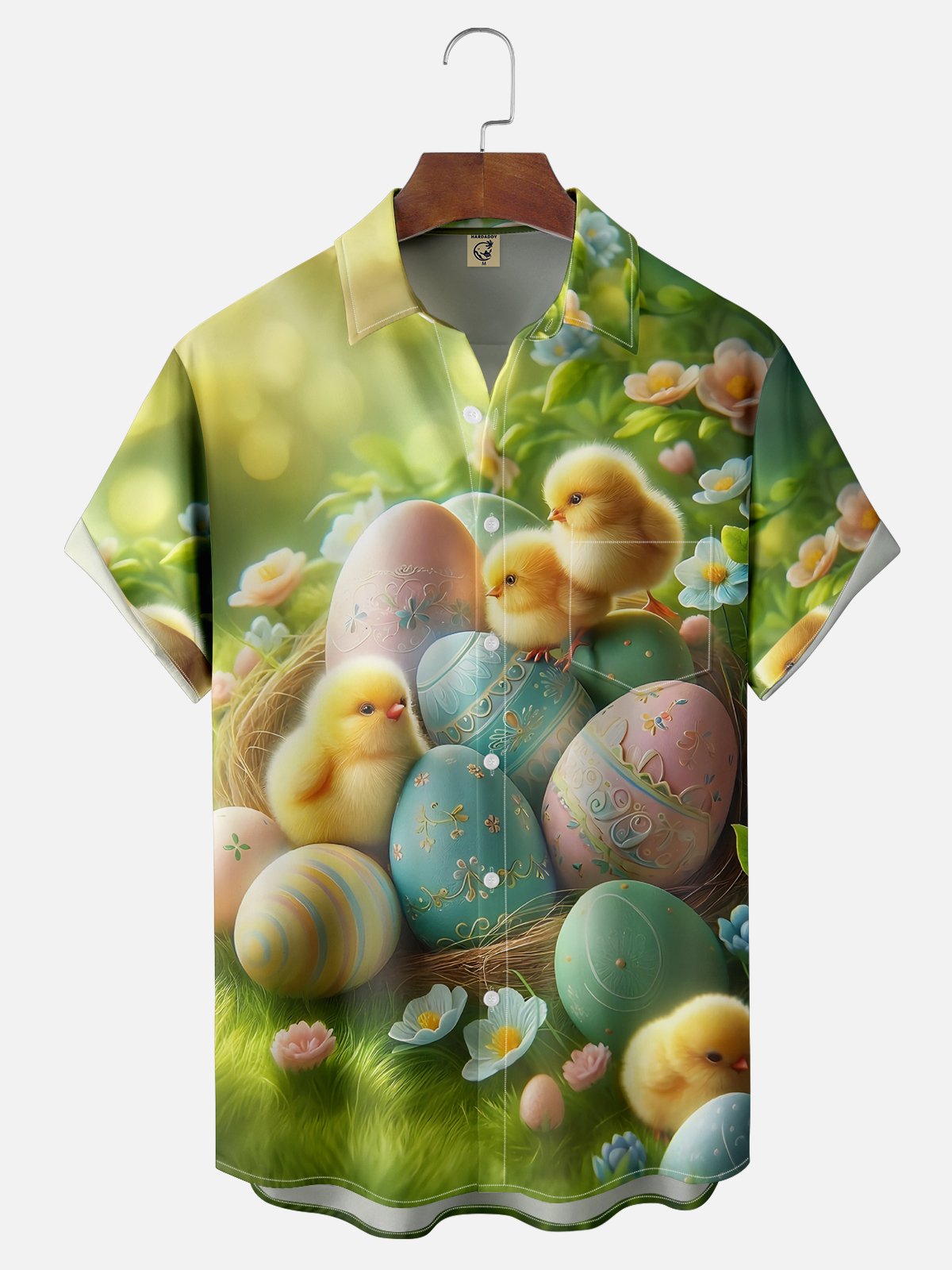 Moisture-wicking Easter Bunny Rabbit Eggs Chest Pocket Casual Shirt