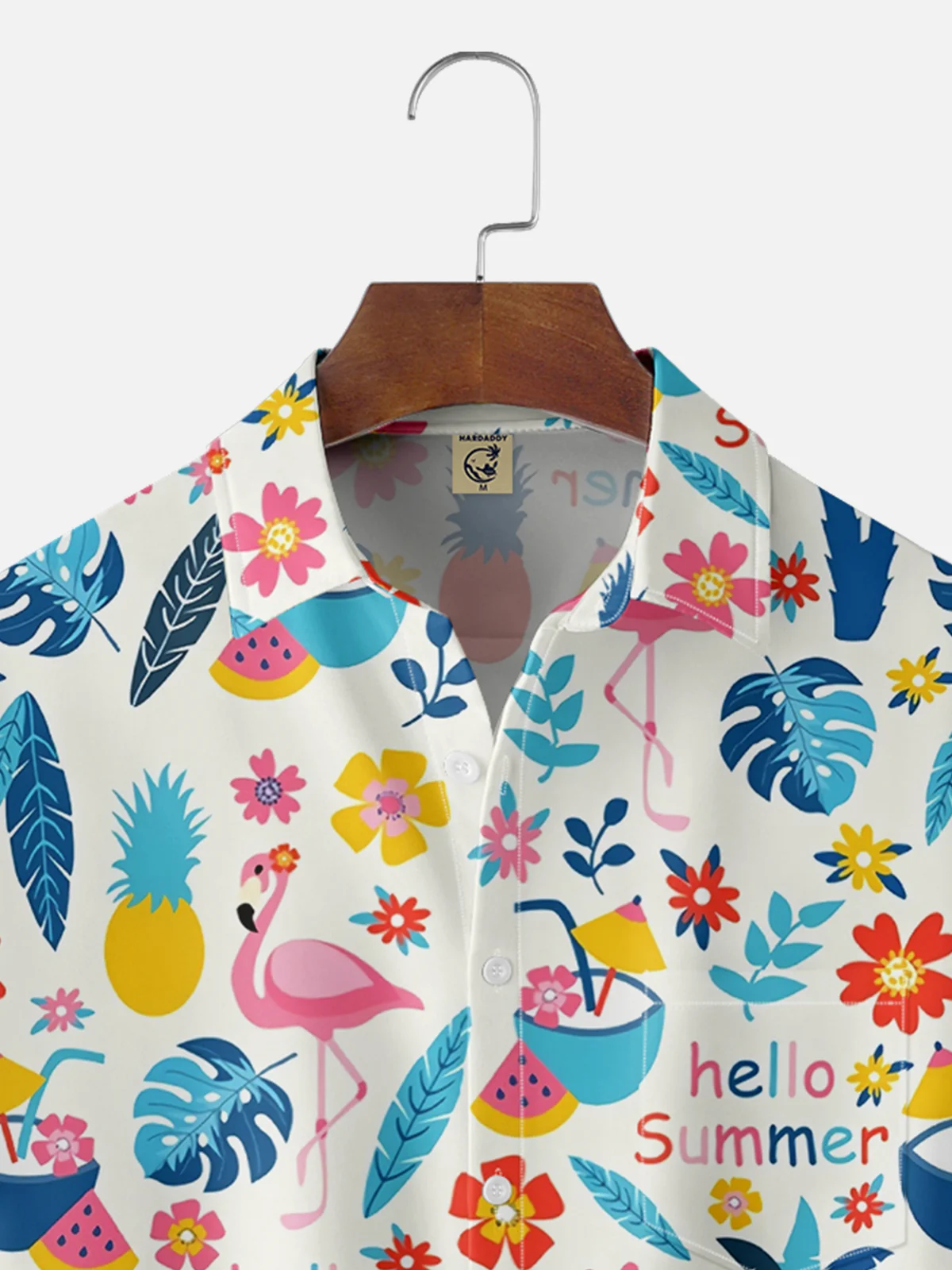 Moisture-wicking Summer Refreshing Plant Flamingo Chest Pocket Hawaiian Shirt