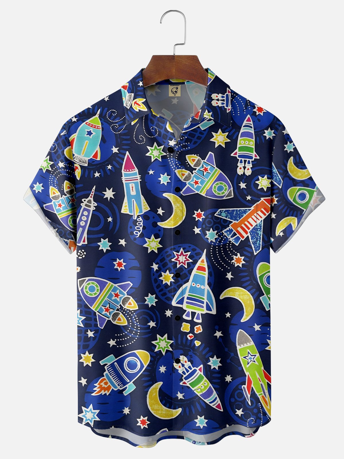 Moisture-wicking Spacecraft Planet Star Chest Pocket Casual Shirt