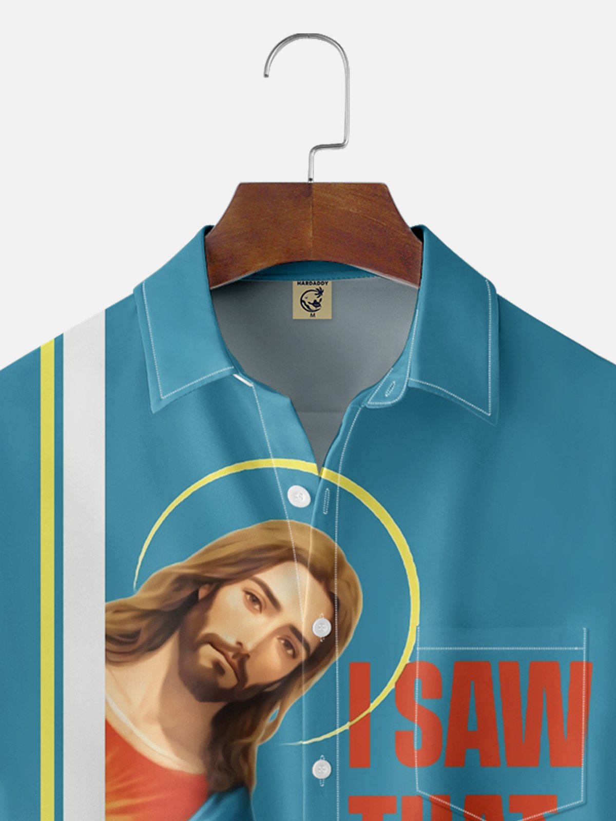 Moisture Wicking Stripes God Jesus Chest Pocket Hawaiian Shirt
