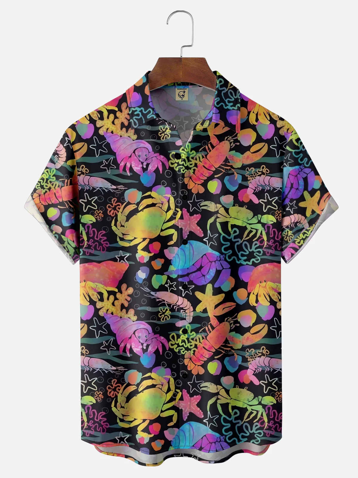 Moisture-wicking Lobster Crab Shell Gradient Pattern Chest Pocket Hawaiian Shirt