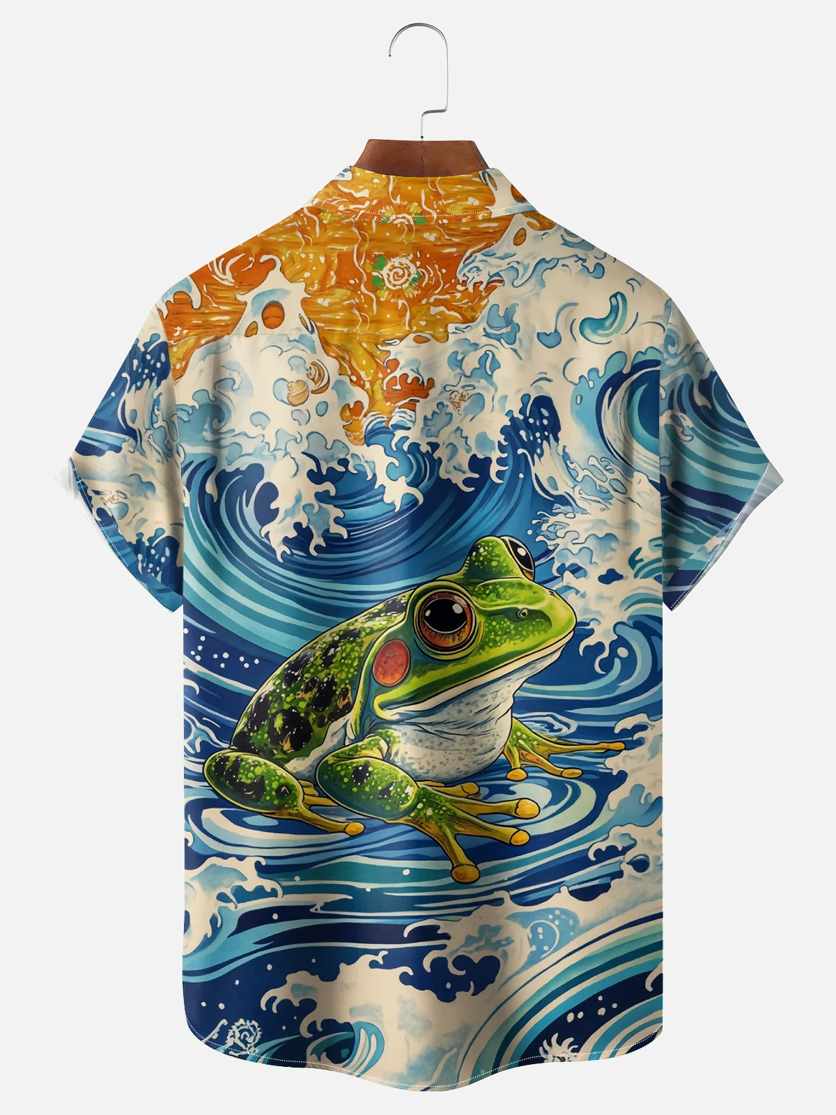 Moisture Wicking Ukiyo-e Frog Chest Pocket Hawaiian Shirt