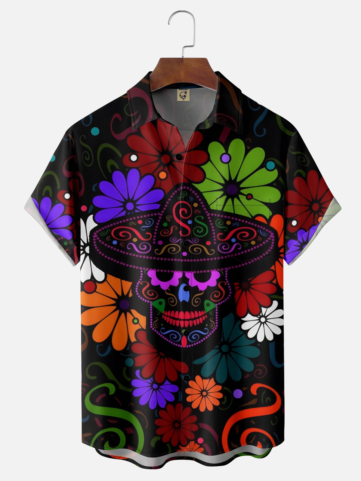 Moisture-wicking Cinco de Mayo Day of the Death Skeleton Floral Chest Pocket Casual Shirt