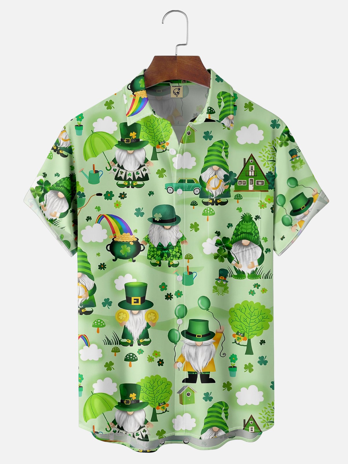 Moisture-wicking St Patricks Day Gnomes Gold Coin Clover Chest Pocket Casual Shirt