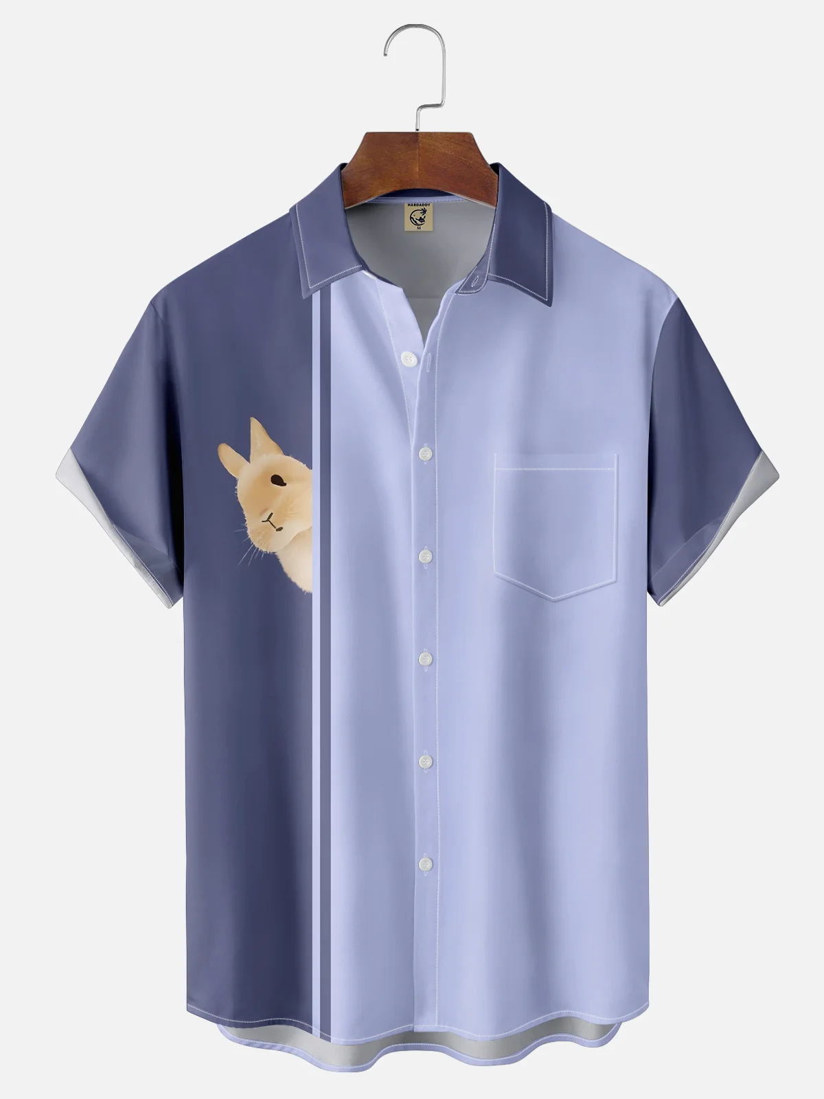 Moisture Wicking Easter Bunny Chest Pocket Bowling Shirt