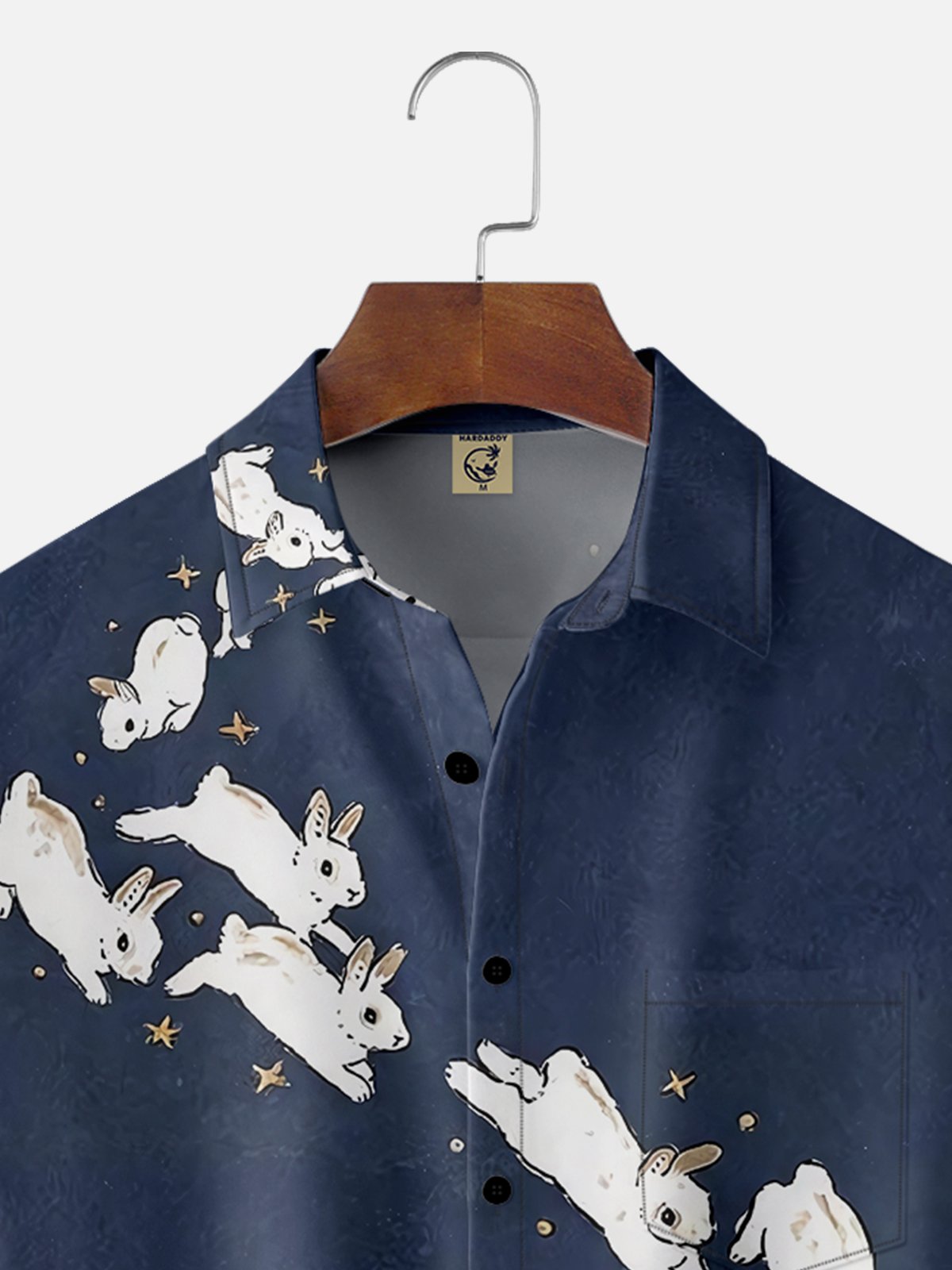 Moisture-wicking Happy Easter Bunny Art Chest Pocket Casual Shirt