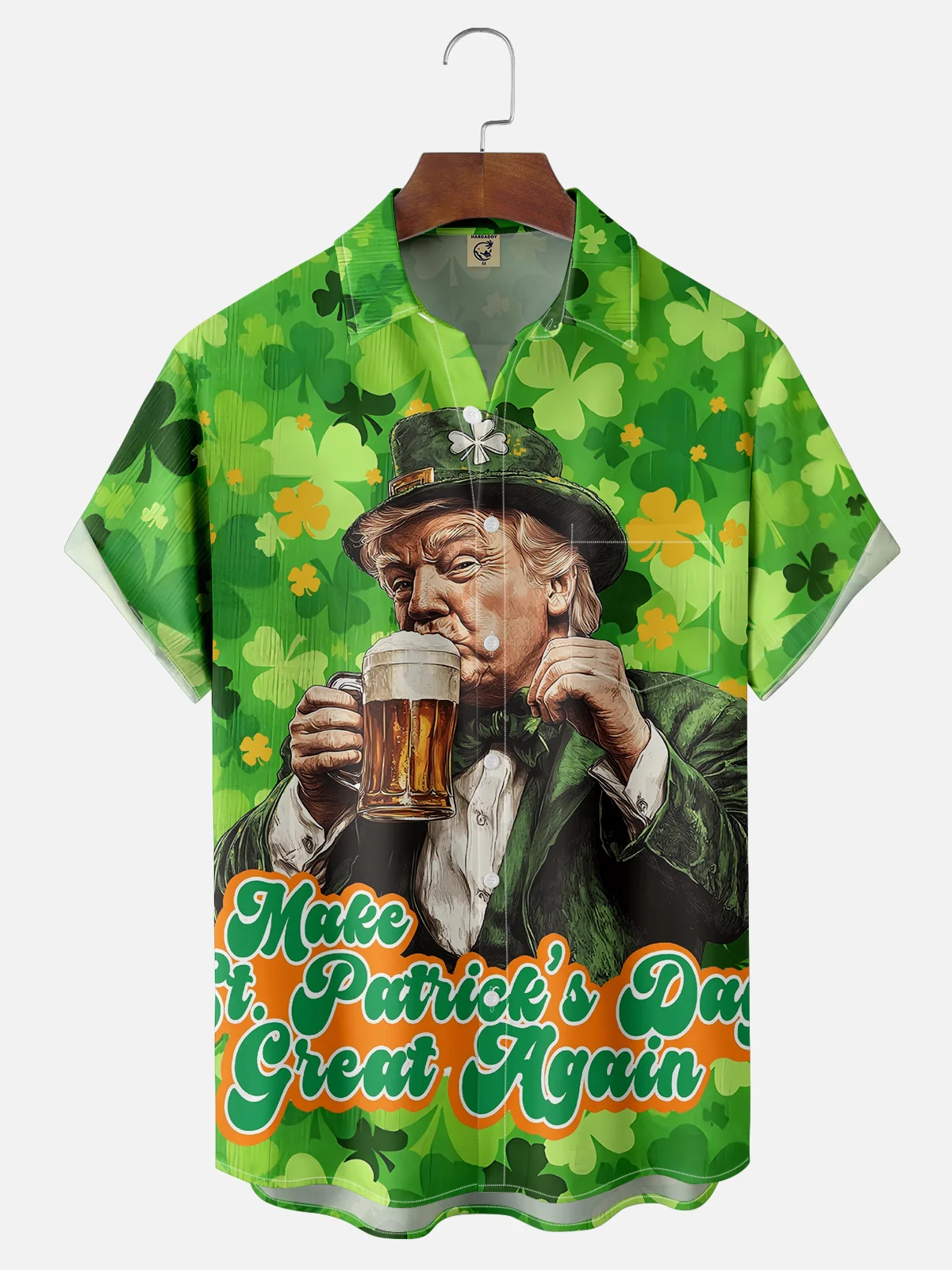 Moisture-wicking Trump "Make St. Patrick's Day Great Again" Chest Pocket Casual Shirt